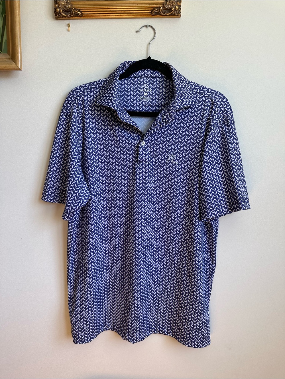 Rhoback The Sit Performance Short Sleeve Polo Shirt Dog Print Golf Purple Mens